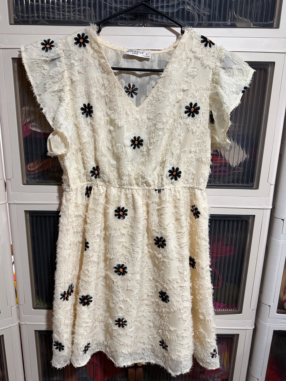 Vintage Cream Floral Textured Dress